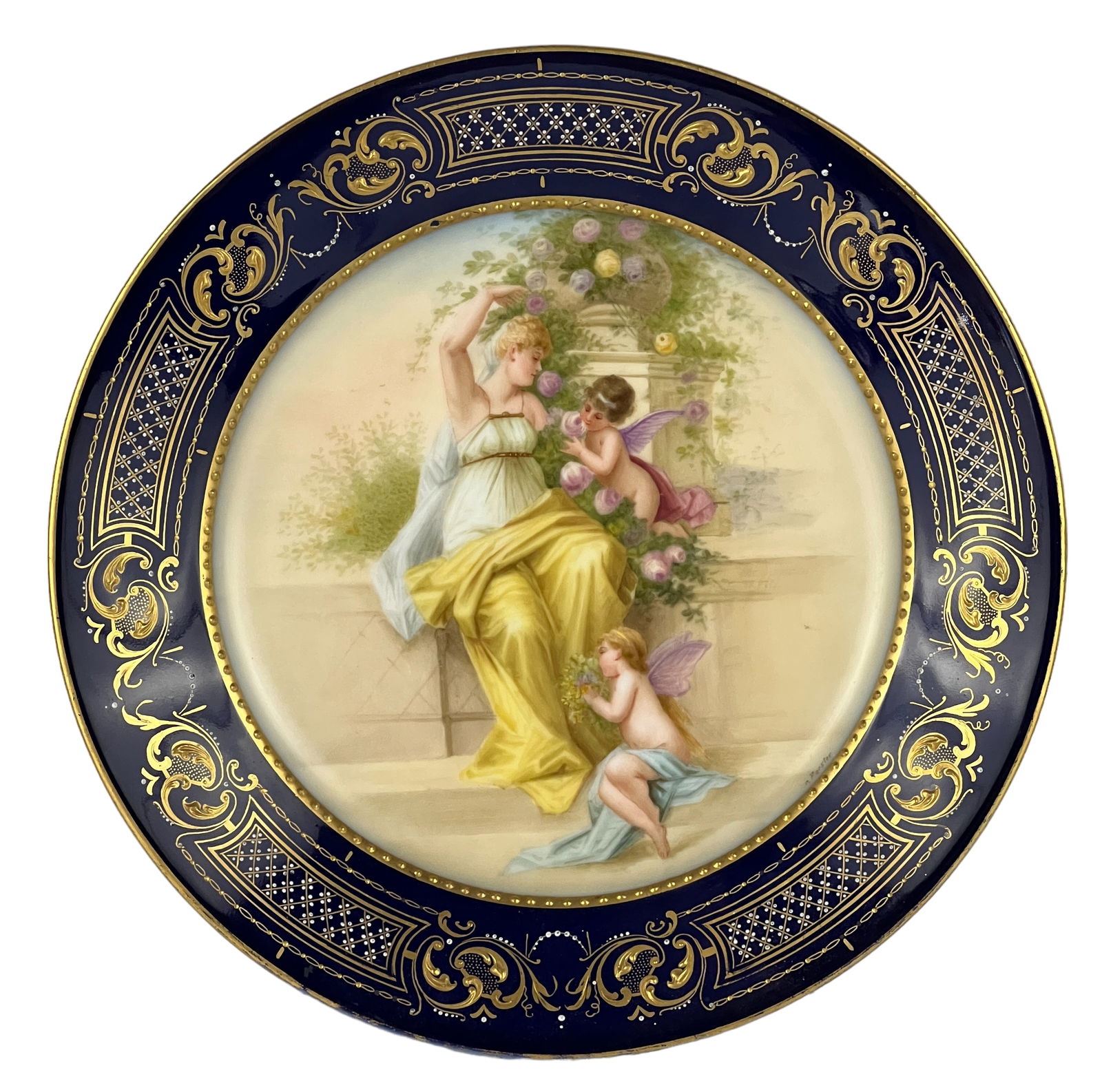19th C. Austrian Royal Vienna Hand Painted Porcelain Cabinet Plate. Signed "Forster". (1 of 9)