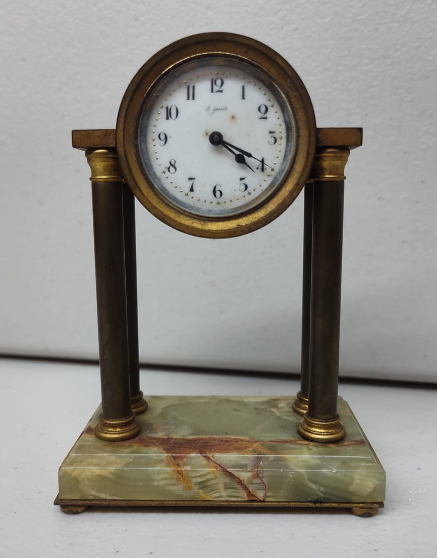 Vintage Miniature Bronze & Marble Column Clock. (1 of 5)