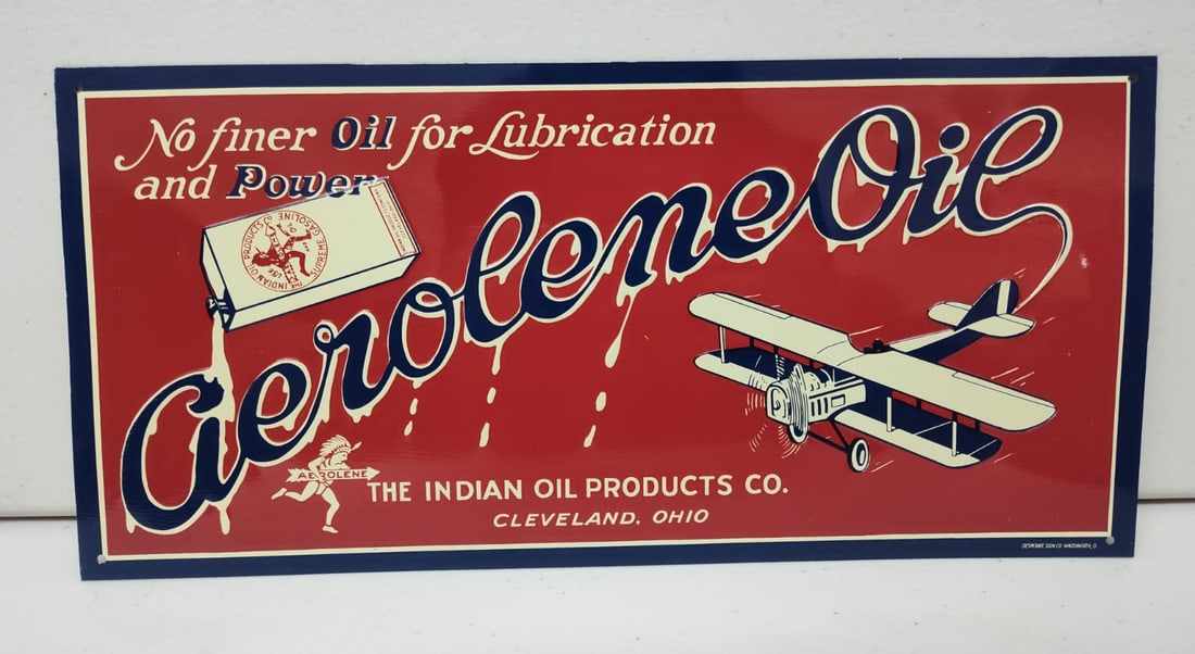 Embossed Tin Aerolene Oil Advertising Sign. (1 of 3)