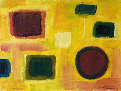 Patrick Heron, Oil on canvas panel.: Attrib. Patrick Heron (1920-1999) Title: Untitled (Abstract composition), Medium: Oil on canvas panel, Size: 14" x 18" inches, Date: ca. 1964-74. This lot is accompanied by a COA (Certificate of Attri