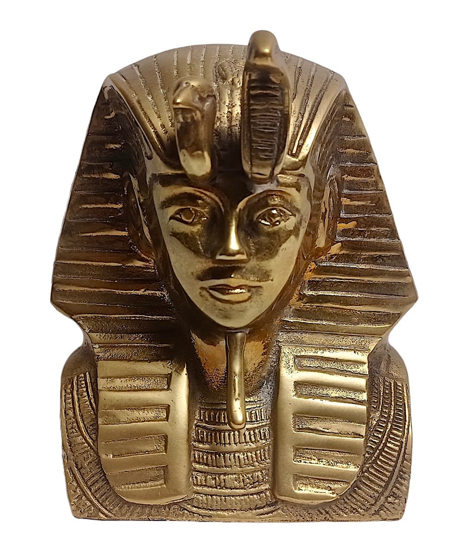 Vintage Egyptian Revival Brass Bust of King Tut Sculpture: Vintage Egyptian Revival Brass Bust of King Tut Sculpture, 5.75" x 5"