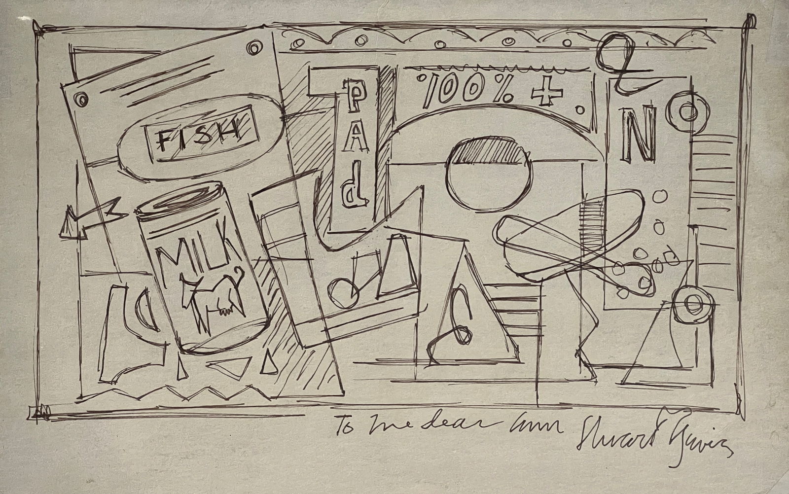 Stuart Davis, Ink on carboard.: Attrib. Stuart Davis (1892-1964) Title: Program for a dinner organized by "Del Monte Logge", Medium: Ink on cardboard, Date: 1957, Size: 9.75" H x 12" W inches. This lot is accompanied by a COA and is