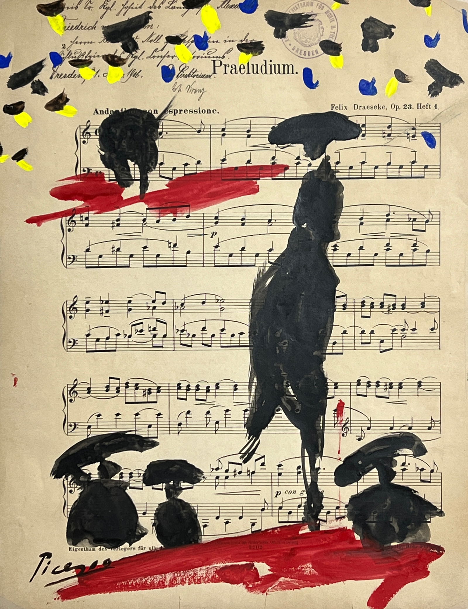 Pablo Picasso, Watercolor on paper (pentagram). (1 of 3)