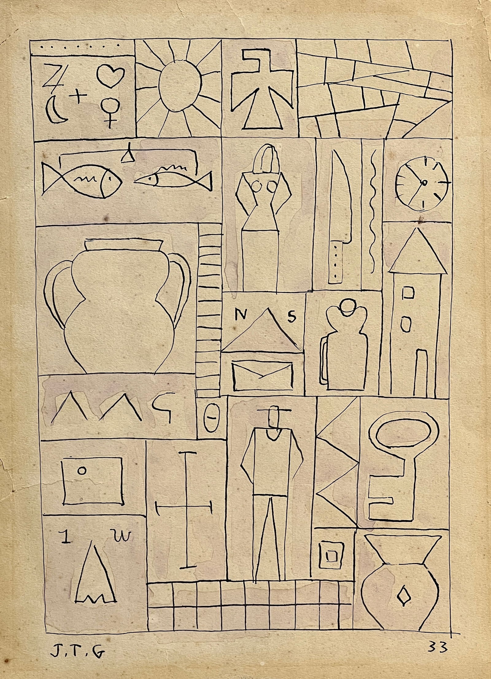 Joaquin Torres Garcia, Watercolor and ink on paper. (1 of 2)