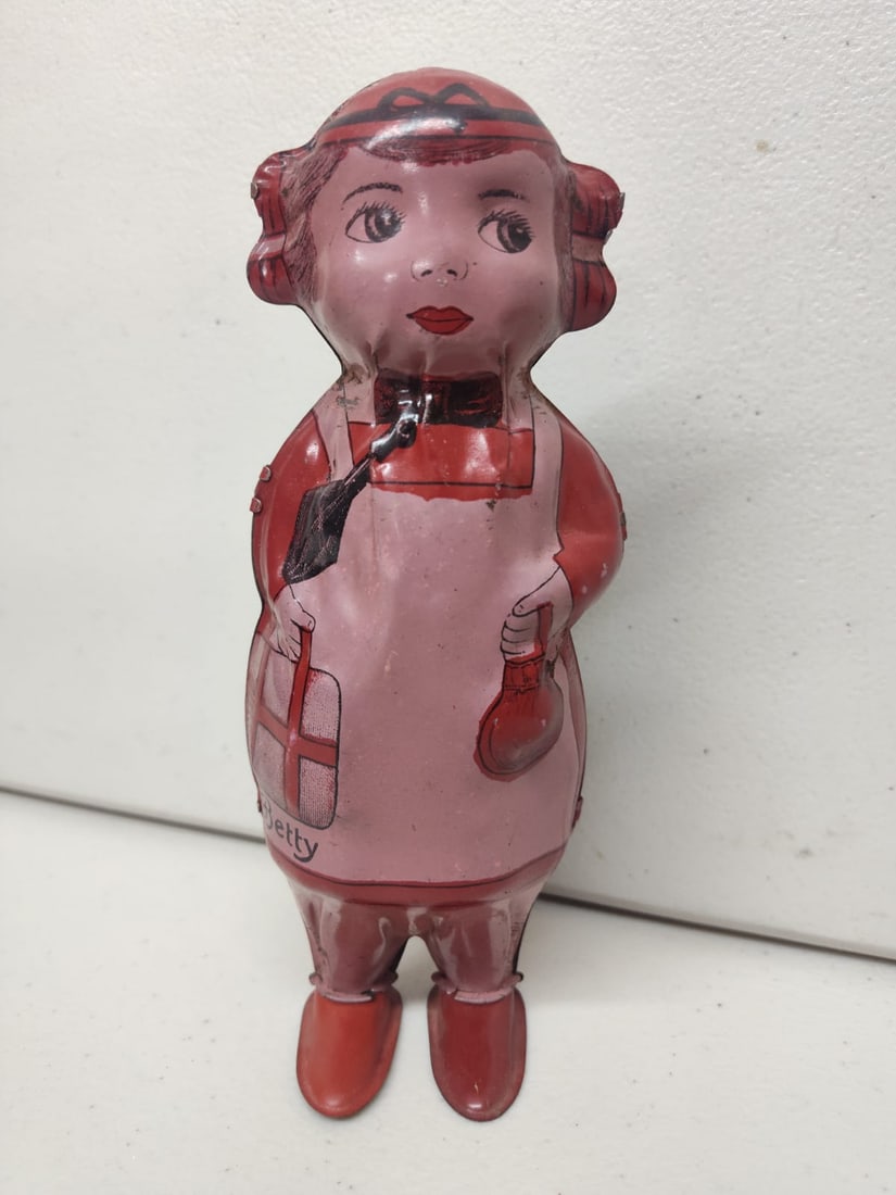 Vintage Tin Lindstrom Betty Wind up Tin Shake Walker Toy.: Vintage Tin Lindstrom Betty Wind up Tin Shake Walker Toy. Wind up works, approx 8 in Tall.