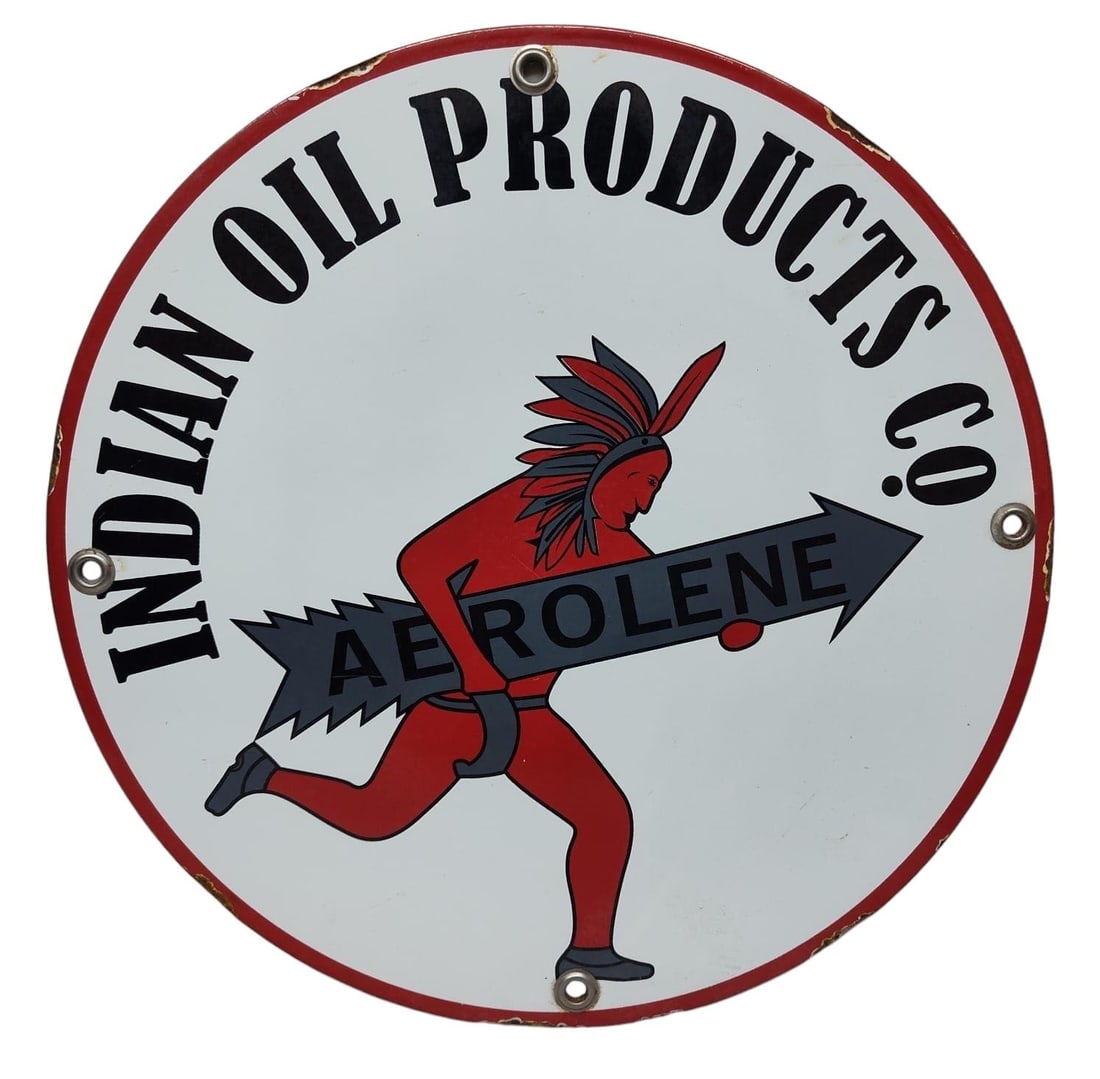 Porcelain Indian Oil Products Aerolene Advertising Sign / Pump Plate. (1 of 4)
