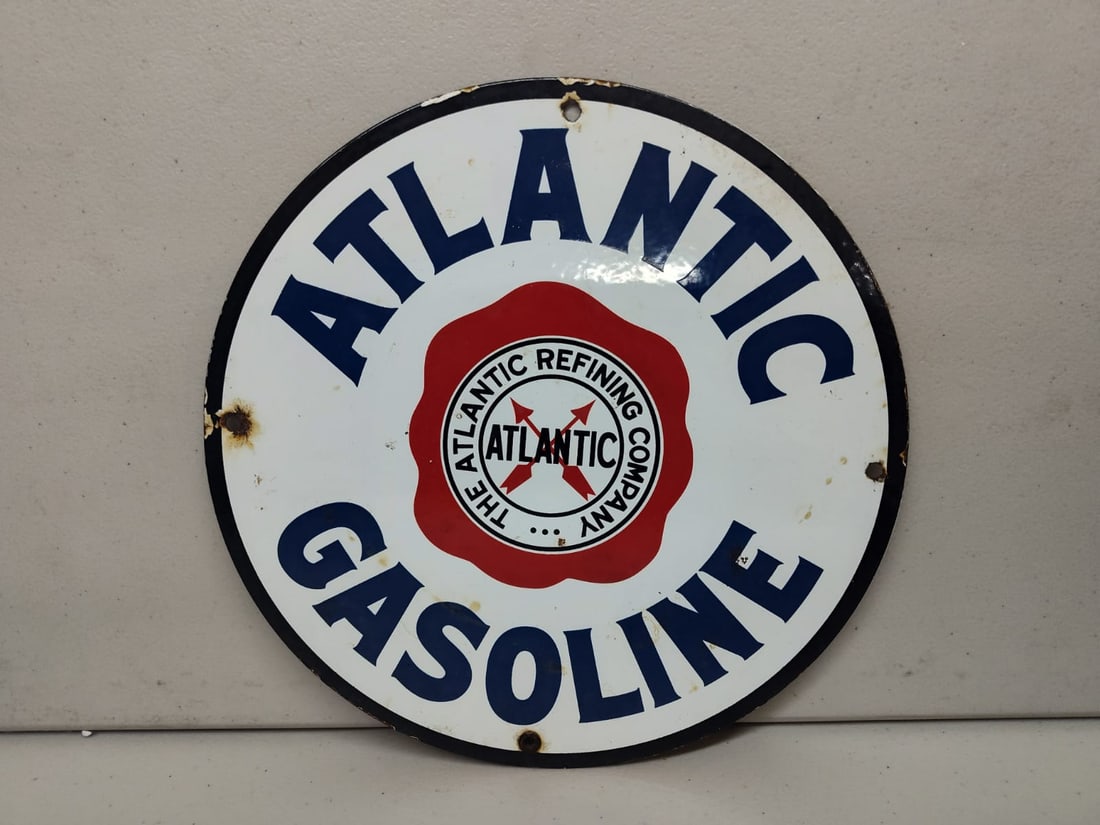 Porcelain Atlantic Gasoline Advertising Sign / Pump Plate. (1 of 5)