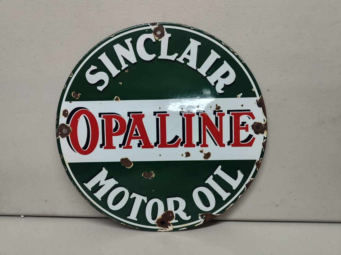Porcelain Opaline Sinclair Motor Oil Advertising Sign / Pump Plate. (1 of 5)