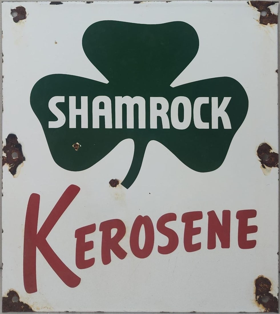 Porcelain Shamrock Kerosene Advertising Sign / Pump Plate. (1 of 5)