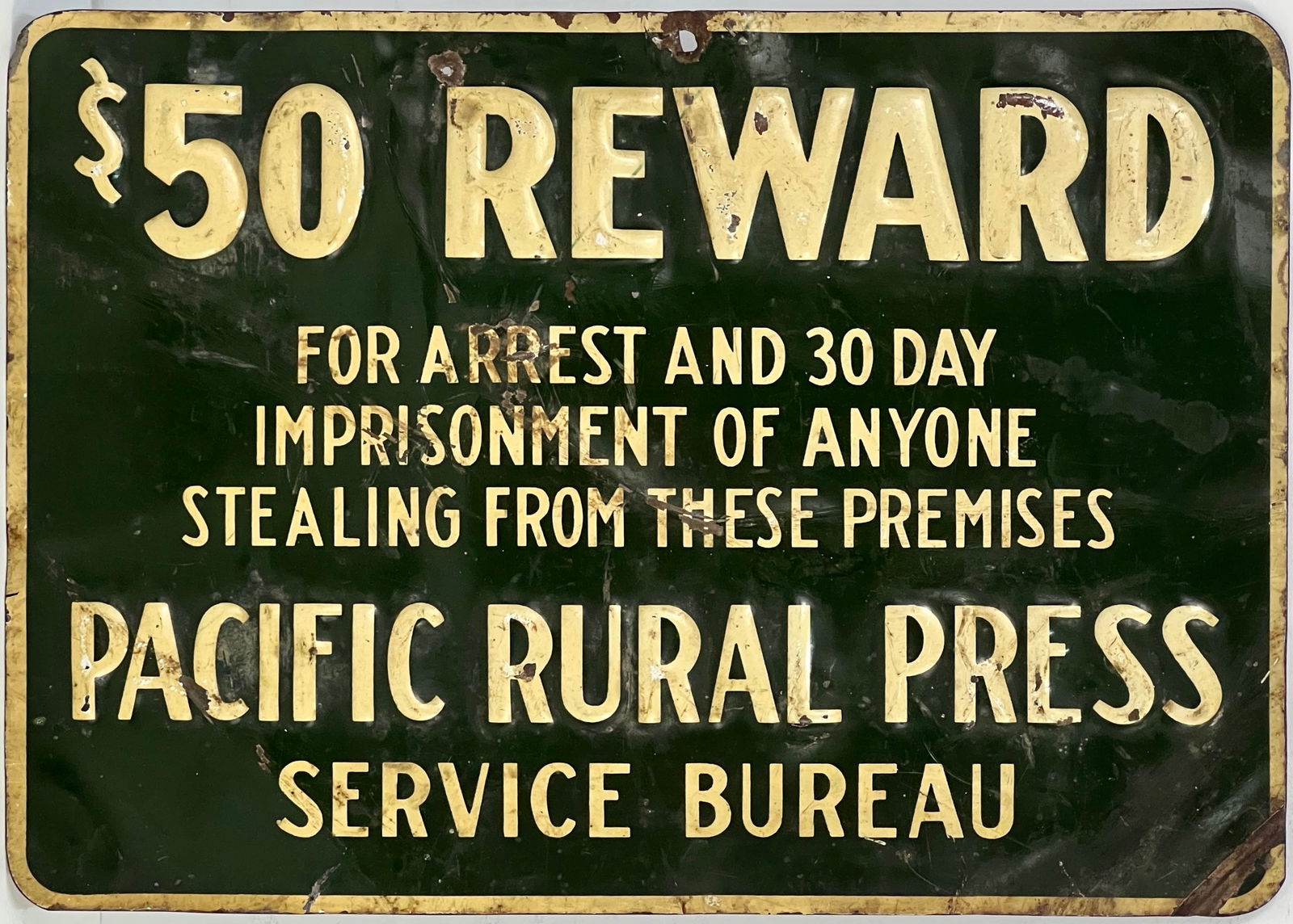 Vintage Tin Reward Pacific Rural Press Sign. (1 of 2)