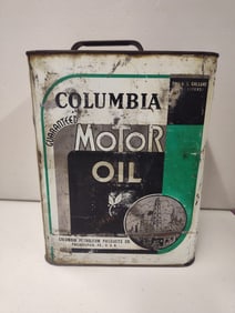 Vintage Columbia Motor Oil 2 Gallon Can.