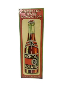 Vintage Nichol Kola 5 Cent Bottle Advertising Tin Sign.