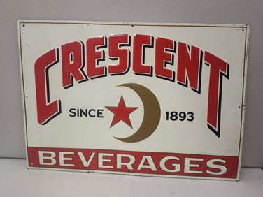 Vintage Crescent Beverages Tin Advertising Sign.