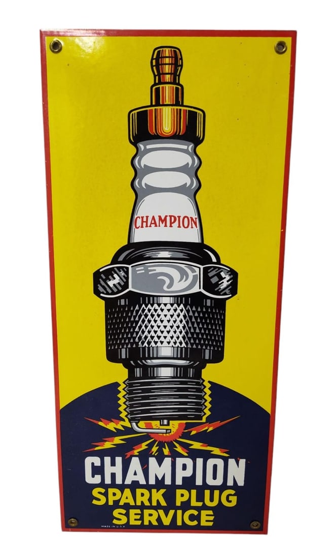 Porcelain Champion Spark Plug Service Advertising Sign. (1 of 7)