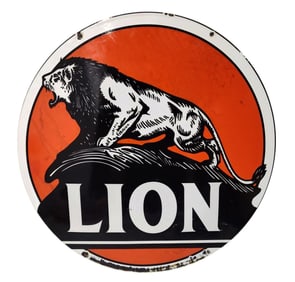 Porcelain Lion Gasoline / Motor Oil Advertising Sign.