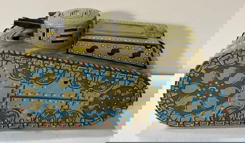 Vintage Large Marx Wind Up Military Tank Toy.