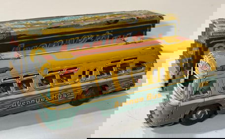 Yonezawa Tin Litho Friction 6 Avenue Bus with Box.