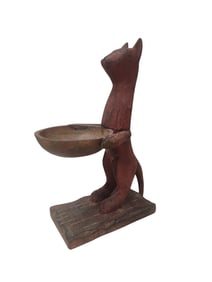 Vintage Artist Signed Folk Art Style Cat  Wood Sculpture .