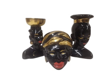 Vintage Lot of Mid Century Style African Ceramic Head Vases.