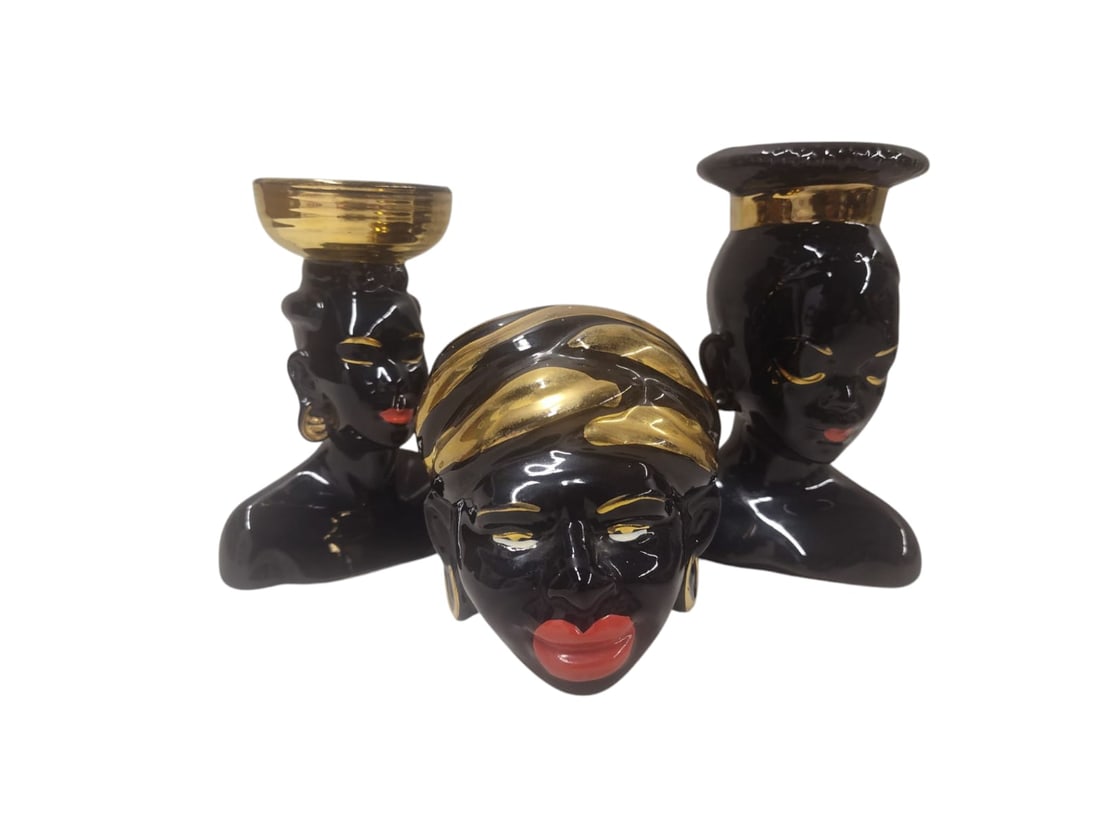 Vintage Lot of Mid Century Style African Ceramic Head Vases. (1 of 6)