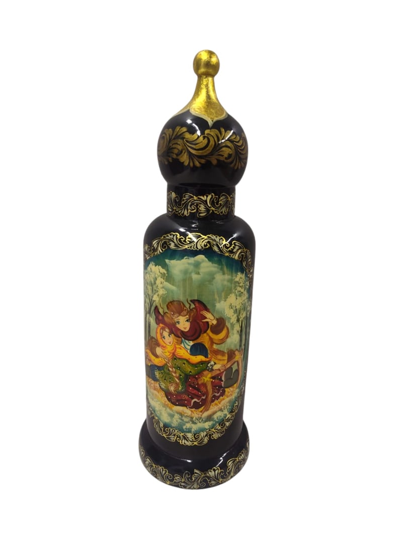 Russian Hand Painted Laquer Wooden Bottle Holder Box. (1 of 6)