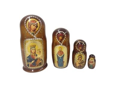 Set of Wood Russian Religious Icon Nesting dolls.
