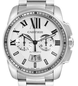 Cartier Calibre Silver Dial Chronograph Mens Watch.