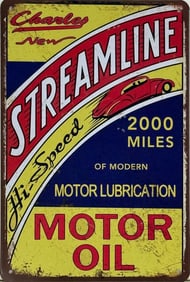 Vintage Style Tin Streamline Motor Oil Advertising Sign.