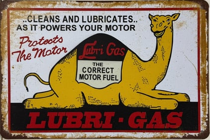 Vintage Style Tin LUBRI-GAS Protects the Motor Advertising Sign.