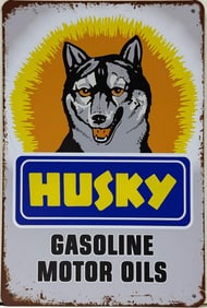Vintage Style Tin HUSKY Gasoline & Motor Oils Advertising Sign.