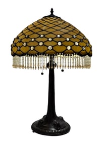 Vintage Tiffany Style Fringed Table Lamp.