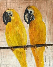 Hunt Slonem, Oil on canvas board.