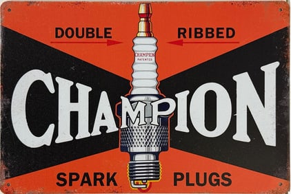 Tin Champion Spark Plugs Advertising Sign.