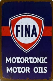 Tin Motor Oil Fina Advertising Sign.