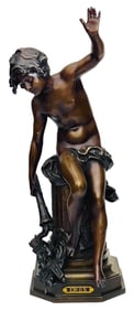 Classical statue of Eros seated on column, late 19th C.