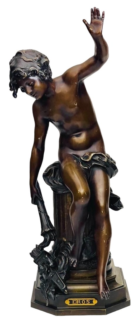 Classical statue of Eros seated on column, late 19th C. (1 of 5)