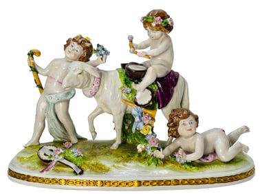 Antique Large German porcelain group figure A. W. Kister, Scheibe Alsbach.