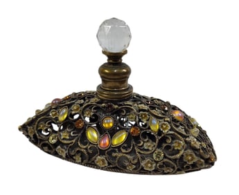 Vintage Style Jeweled and Enamel Floral Perfume Bottle.