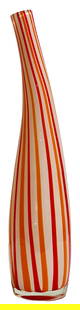 Vintage Murano Art Glass Vase.: Hand-Blown 1960's Murano Cased Glass Bottle. Classic Murano glass bottle executed with a 60's candy color scheme using orange and red glass set off so well by the opaque white glass beneath, and then