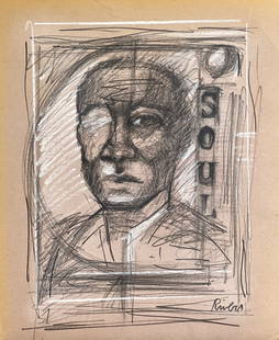 Larry Rivers, Charcoal and pastel on paper.: Attr. Larry Rivers (1923-2002), Title: Untitled (Portrait of Soul), Medium: Charcoal and pastel on paper, Date: ca. 1971-78, Size: 13.25" H x 10.75" W (inches). This lot is accompanied by a COA (Certi