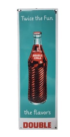 Porcelain Double Cola Bottle Twice the Fun Advertising Sign.