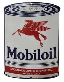 Porcelain Pegasus Mobiloil Oil Can Advertising Sign.