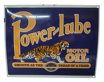 Porcelain Power-Lube Motor Oil Advertising Sign.