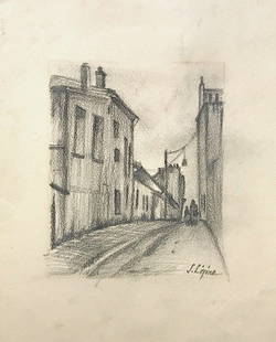 Stanislas Lepine, Pencil on paper.: Attr. Stanislas Lepine (1835-1892) Title: Untitled (La rue du Mont-Cenis), Medium: Pencil on paper, Size: 11.75" H x 8.75" W (inches), Date: ca. 1868. This lot is accompanied by a COA (Certificate of
