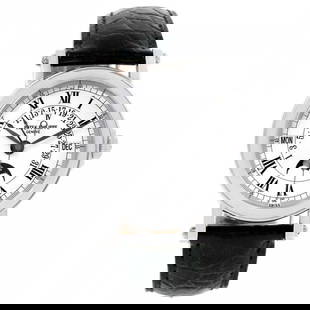 Patek Philippe Perpetual Calendar Retrograde 18k W 5059.: Patek Philippe Perpetual Calendar Retrograde 18k White Gold Watch 5059. Automatic movement. Rhodium-plated, fausses cotes decoration, straight-line lever escapement, Gyromax balance adjusted to heat,