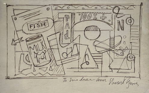 Stuart Davis, Ink on carboard.: Attr. Stuart Davis (1892-1964) Title: Untitled (Program for a dinner organized by "Del Monte Logge"), Medium: Ink on cardboard, Date: 1957, Size: 9.75" H x 12" W inches. This lot is accompanied by a C