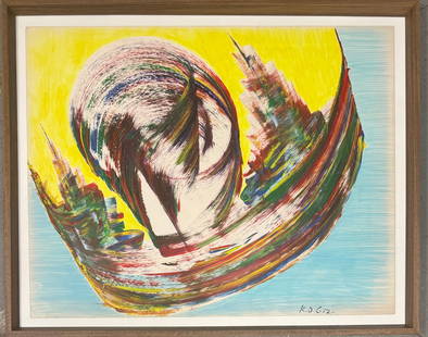 Karl Otto, Oil on heavy paper.: Karl Otto Götz (German, 1914-2017) Was a German painter known for his dynamic abstract compositions and as a key figure in the Art Informel movement. Born in Aachen, he experimented with various styl