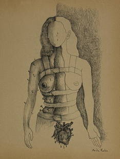 Frida Kahlo, Ink on paper.: Frida Kahlo (1907-1954) Title: "Mis entrañas", Medium: Ink on paper, Date: circa 1944, Size: 13" h x 10" w inches. COA by Mrs. Ruth Alvarado Rivera. Was a celebrated Mexican painter known for her com