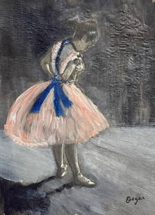 Edgar Degas,Oil on paper.: Attrib. Edgar Degas (1834-1917) Title: Untitled (Danseuse), Medium: Oil on paper, Date: circa 1915, Size: 12" h x 8.75" w inches. This lot is accompanied by a COA (Certificate of Attribution) and is n