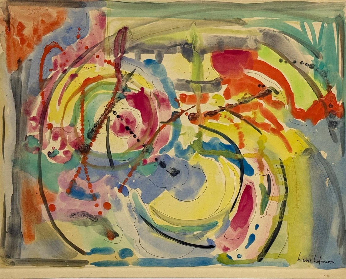 Hans Hofmann, Watercolor on cardboard.: Attr. Hans Hofmann (1880-1966) Title: Untitled (Abstract composition), Medium: Watercolor on Cardboard, Date: circa 1961, Size: 10.25" h x 12.50" w inches. This lot is accompanied by a COA (Certificat